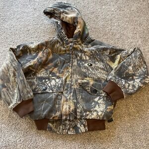 vtg Mossy Oak Flintlock Jacket Kids Small Brown Camo hunting workwear bomber 90s